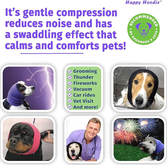 Happy Hoodie The Original Dog & Cat Calming Band - American Brand - Anxiety Relief/Noise Protection-Grooming-Thunder-Fireworks (X-Large, Pink) - Since 2008