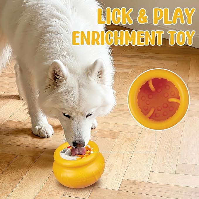 Wobbly Dog Enrichment Lick Toy, Stuffable Frozen Lick Bowl to Keep Dogs Busy, Long-Lasting Interactive Treat Dispensing Dog Toy, Silicone Fetch Catch Chew Toy(Orange,L)
