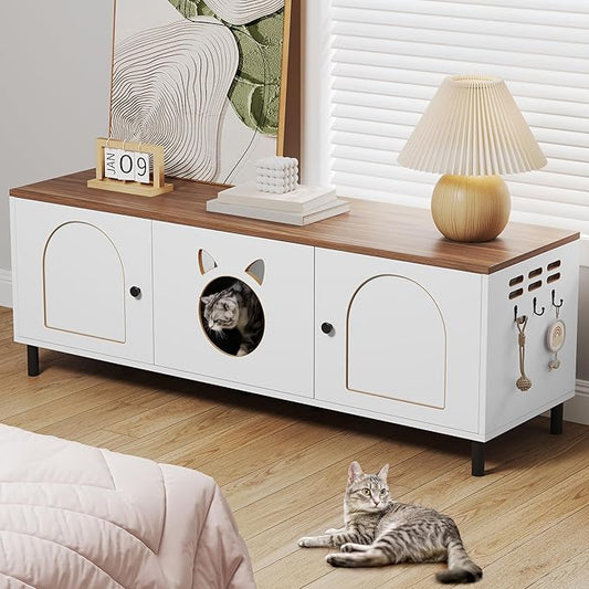 YITAHOME Cat Litter Box Enclosure, 59in Litter Box Furniture Hidden, Wooden Cat Washroom Furniture, Litterbox Furniture Hidden Fit Most of Litter Cabinet, End Table, Nightstand, Indoor Cabinet
