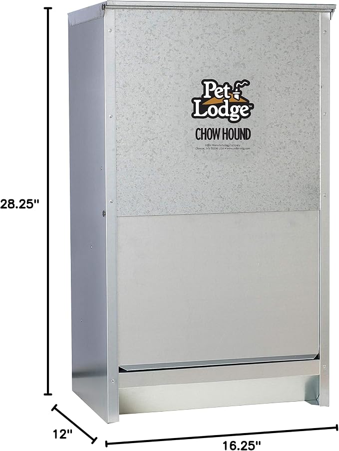 Pet Lodge® Automatic Dog Feeder | Chow Hound Outdoor Pet Feeder for Large Dogs | Tough Galvanized Steel | Made in USA | 50 Pound