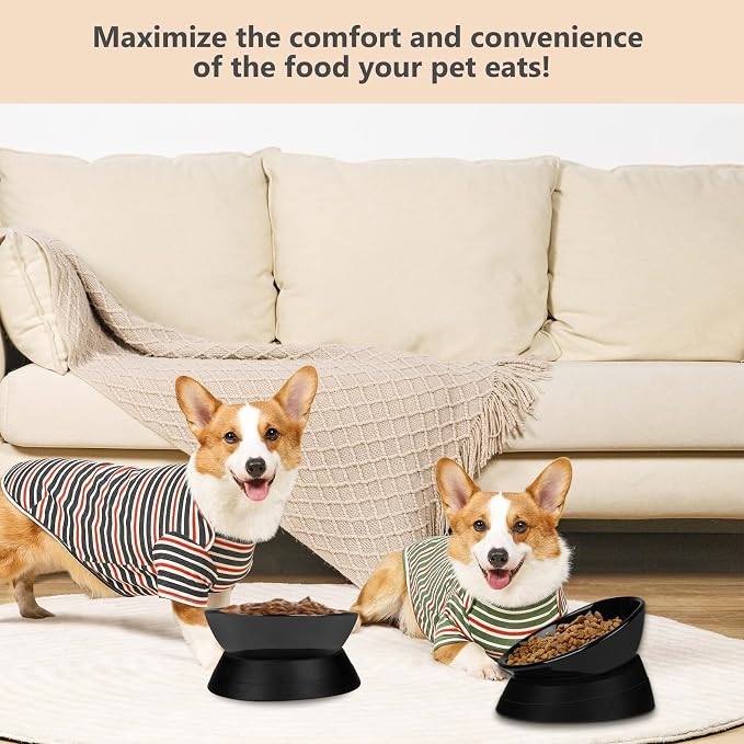 Bulldog Bowl Anti-Slip Dog Cat Dish Detachable Ceramic Dog Bowl Pet Sterile Tilted Pet Feeder Slope Base (Black Ceramic, 2 Cup)