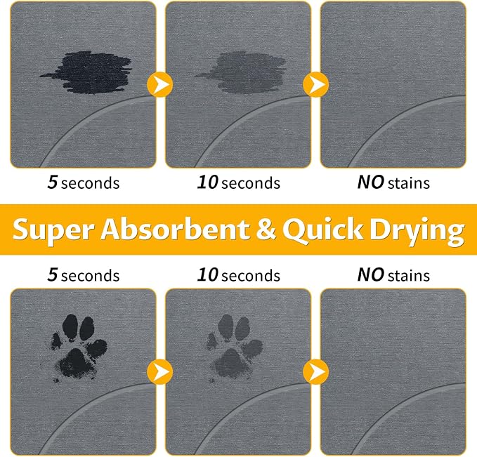 Stone Dog & Cat Food Mat, Bite-Proof Non-Slip Large Diatomaceous Pet Feeding Mat for Puppy Cat, Summer Cooling Quick Drying Dog Cat Water Bowls Mat for Protect Floor (Dark Grey 24" x 16")