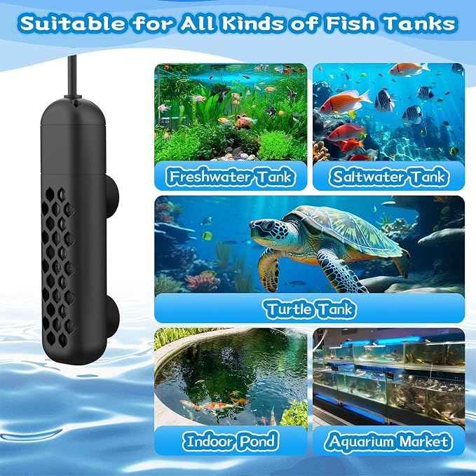 Aquarium Heater, 100W/200W/300W/500W Adjustable Fish Tank Heater with Intelligent Digital LED Controller, Overheating and Out of Water Protection for Freshwater and Saltwater Tanks
