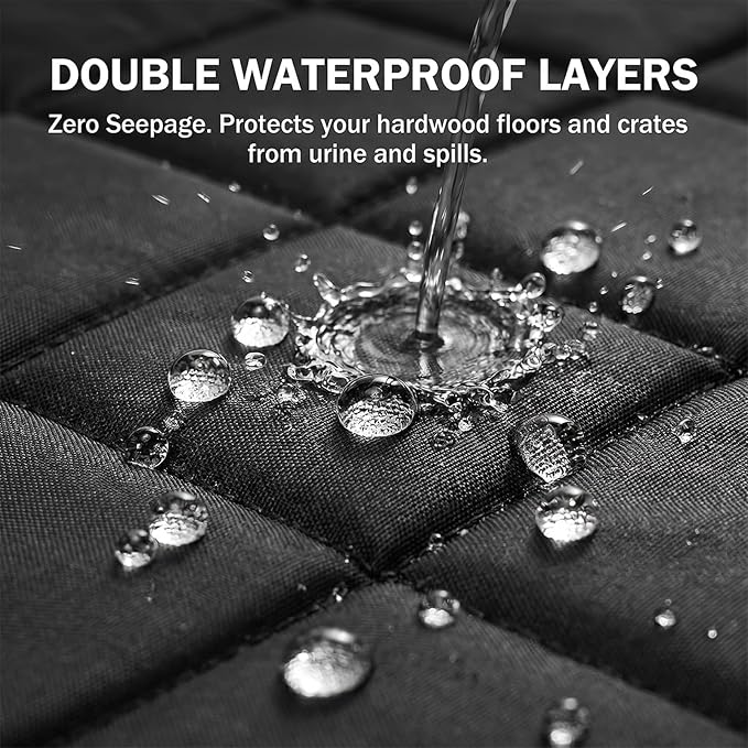 Chew Proof Dog Crate Pad – Indestructible Durable Crate Pad for Aggressive Chewers, Quilted Washable Waterproof Tough Kennel Mat, Replacement for Cage Tray, Indoor & Outdoor, 26″×39″, Black