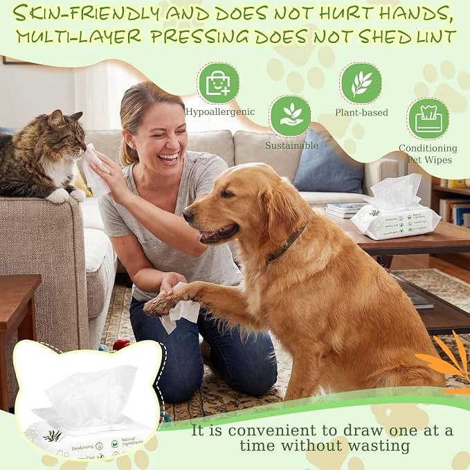 Treela 10 Packs of 800 Dog Wipes Pet Wipes Cat Grooming Supplies for Paws, Butt, Ear, Skin, Body Bath Cleaning Stain Odor Remover, Home or Travel Use(Tea Tree Flavor)