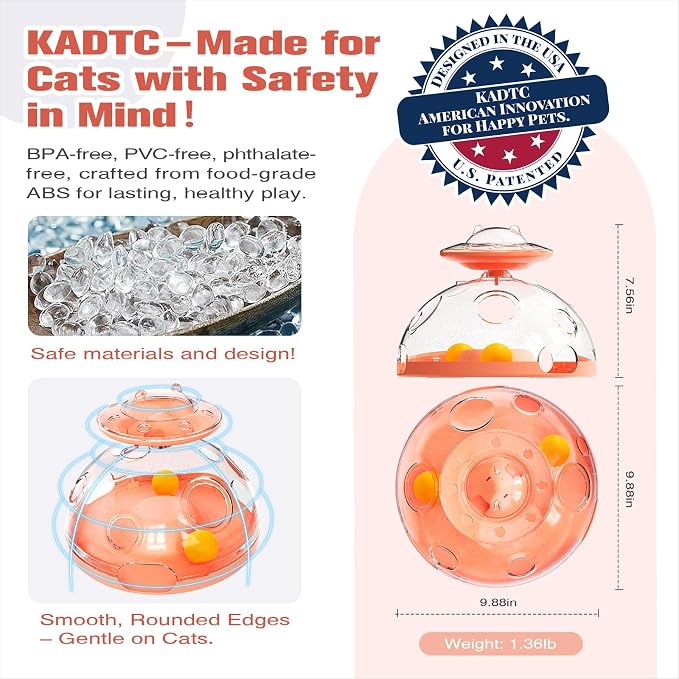KADTC Cat Puzzle Toy, Large Size, 2 Ways to Play, Spin Treat Dispenser & Foraging Balls for Indoor Cats, Kitten Enrichment Toy, Interactive Brain-Teasing Game