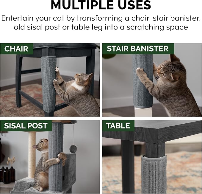 Furhaven Wrap Around Scratching Post Cover for Indoor Cats, Fits Posts Up to 3.5" Diameter, Durable & Less Mess - Tiger Tough Carpet Scratch Mat - Gray, Small