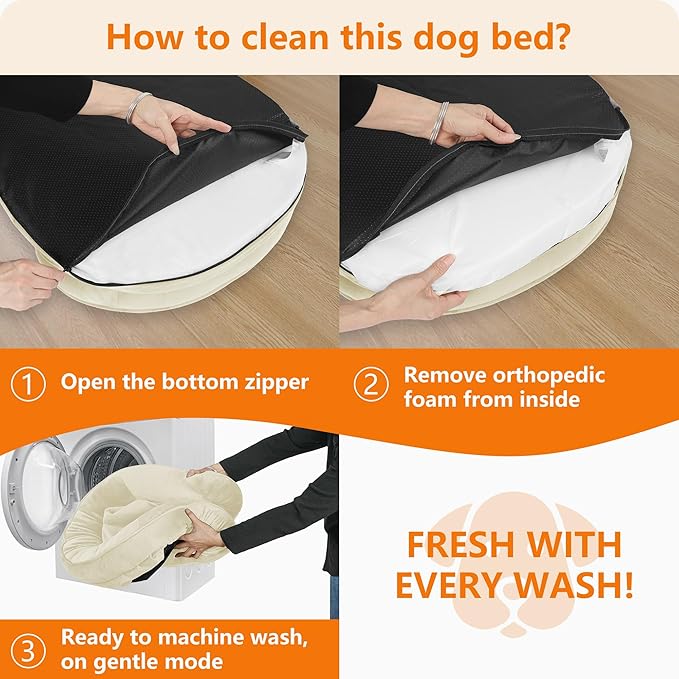 Dwanton Orthopedic Dog Bed for Medium Dogs with Gel Memory Foam, Waterproof Dog Sofa, Washable Pet Bed with Four Sided Bolster Cushion, Removable Cover & Non-Slip Bottom, 36", Beige