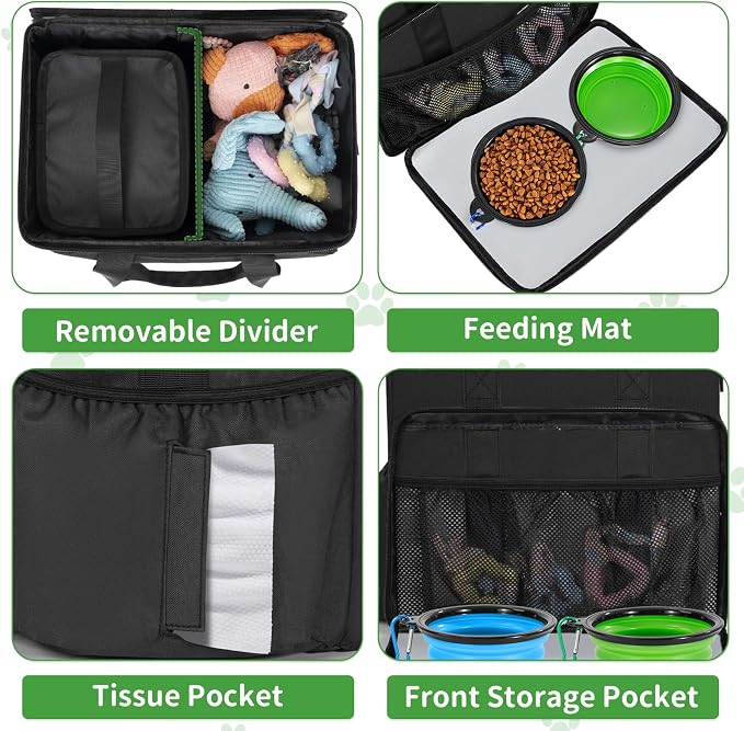 Dog Travel Bag,Large Pet Travel Bag for Supplies with 2 Food Container and Collapsible Bowls,Dog Travel Supplies Organizer Kit for Weekend,Road Trips,Camping