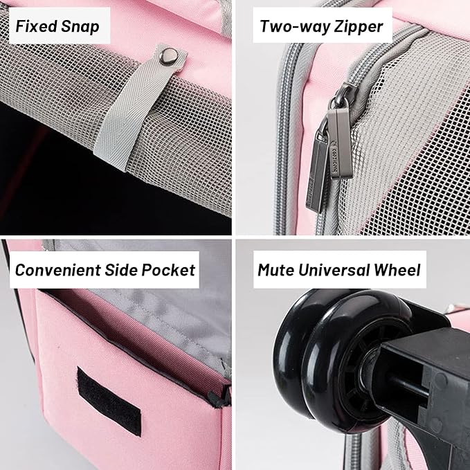 Rolling Pet Travel Carrier Backpack with Wheels 4 in 1 Pet Carrier Soft-Side Dog Carriers Luggage Bag,Mesh Ventilation Windows, Storage Pockets for Walking, Hiking