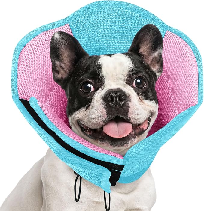 AOFITEE Dog Cone - Soft Dog Cone Collar to Stop Licking, Adjustable Comfy Cones for Dogs, Foldable Cones for Dogs Elizabethan Pet E-Collar for Medium Pets, Pet Recovery Collar, BluePink Medium