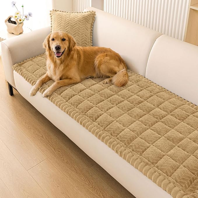 Smiry Couch Cover for Dogs, Non Slip Fuzzy Pet Sofa Covers Washable for 3 Cushion Couch, Soft Thick Furniture Protector for Cats Dogs, Against Fur, Dirt, Scratch Resistant (Camel, 43"x82.7")