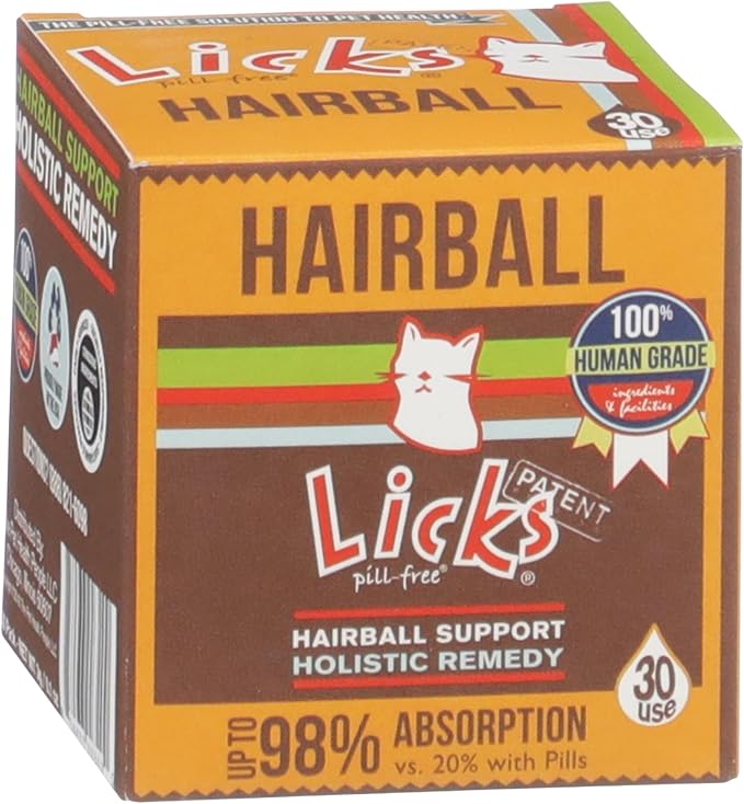 Licks Cat Hairball - Supports Hairball, Digestion & Skin Health for Cats - Cod Liver Oil, Psyllium, Flaxseed & Beeswax - Pill-Free Gel Packets - 30 Packets