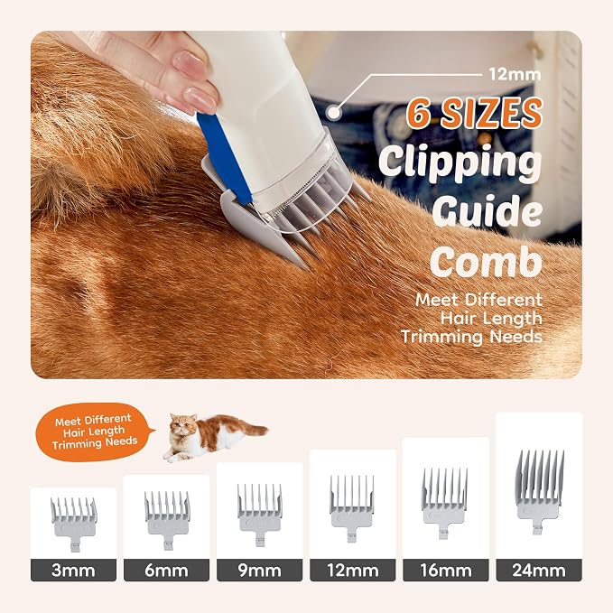DUMOS Pet Grooming Vacuum Kit, 3 Adjustable Suction Modes Dog Clipper, 5 Professional Grooming Tools with Low Noise Cat Hair Clippers, 2.5L, Blue & White