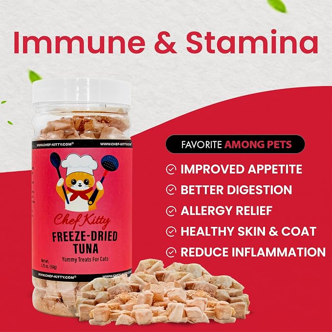 Tuna Cat Treats, 100% Wild Caught | Freeze Dried Dog Treats, High Protein | Grain-free, Single Ingredient Cat & Dog Food Toppers | No Additives or Preservatives | Inspected & Tested in USA | 1.75 oz
