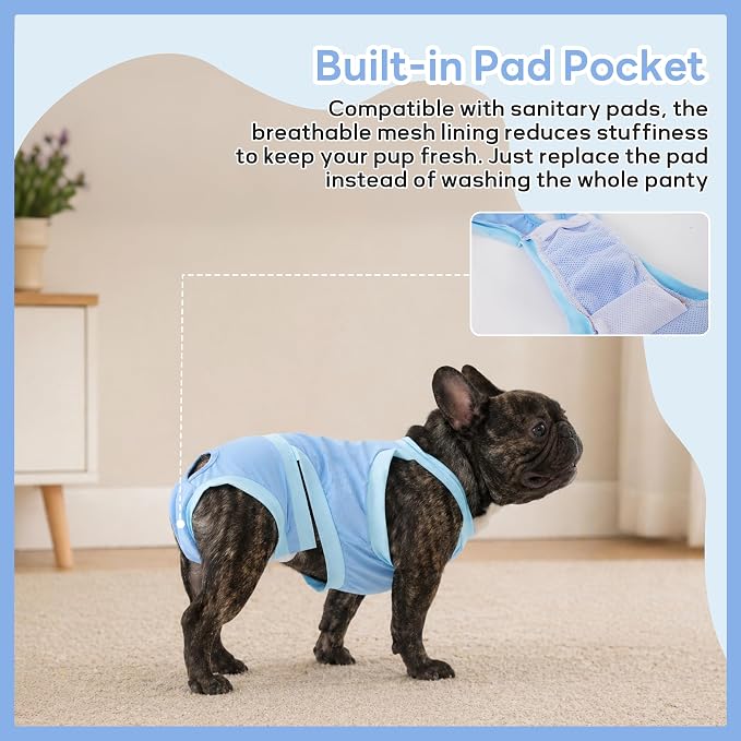 PUMYPOREITY French Bulldog Dog Diaper – Tailored for Short Back & Thick Waist, Reusable Machine Washable Dog Pants for Heat, Marking & Incontinence (Male & Female)
