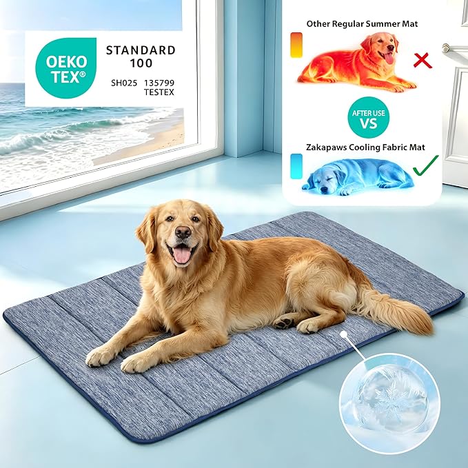 Dog Cooling Mat for Large Dogs – 35"x23" Orthopedic Memory Foam Pad for Summer, Hot Weather & Joint Relief | Washable, Non-Slip Crate Mat for Senior Dogs, Travel & Home (Wander Blue)