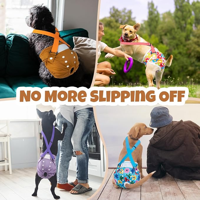Pet Soft Dog Diapers Female with Suspenders, 3 Pack Reusable Female Dog Diapers for Heat, Dog Period Panties for Doggie in Cycle(X-Small, Deepcolor)