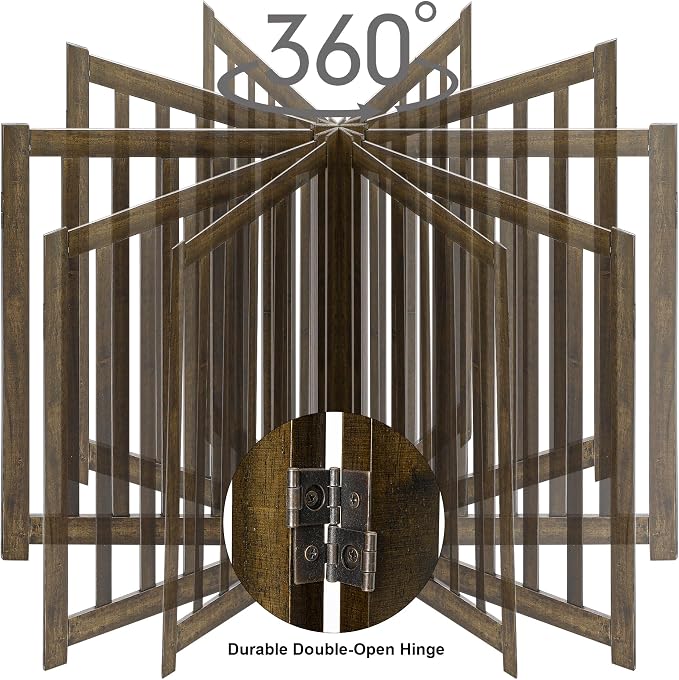 LZRS 3-Panel Wooden Free Standing Foldable Dog Gate Indoor – 24" High,Step-Over Safety Pet Gate for Doorways, Stairs, Hallways, Indoor Dog Barrier for Small to Medium Dogs & Puppies, Walnut