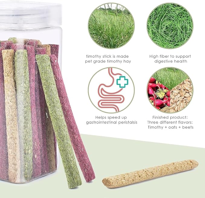 ERKOON Timothy Hay Sticks,Rabbit Chew Toys for Teeth Natural Molar Sticks Rabbits Treats for Bunnies, Chinchilla Guinea Pigs, Gerbil, Hamster (50 Pcs)