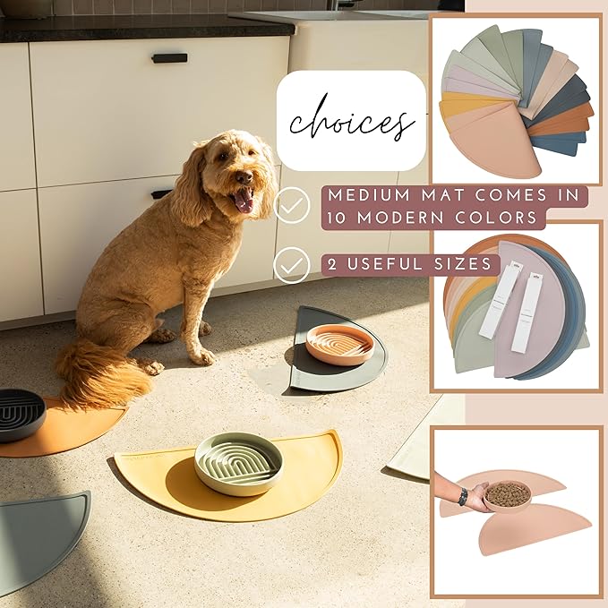 Should We Go? Waterproof Silicone Dog Food Mat – Medium Size Non-Slip Pet Bowl Mat, Raised Edge Design, Easy-to-Clean Pet Food Placemat for Dog & Cat Bowls, 21" Across x 10.5" Deep - Honey