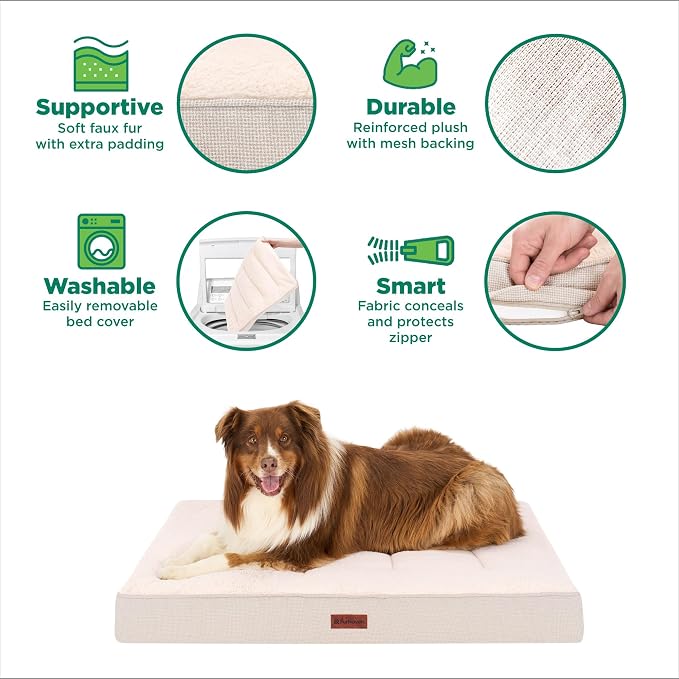 Furhaven Orthopedic Dog Bed – Classic Cushion with Plush Tufted Top, Supportive Foam Mattress, Removable Washable Cover, Joint Relief - Wheat, Medium
