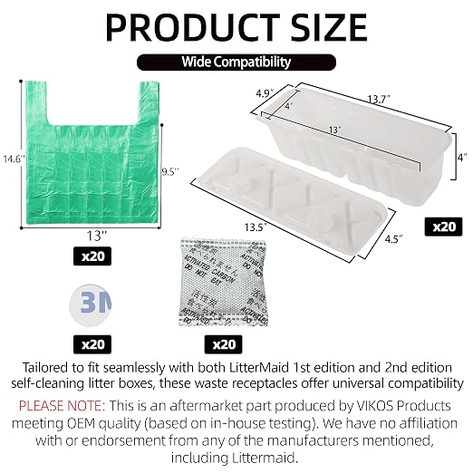 20-Pack Disposable Litter Box Waste Receptacles Compatible with Littermaid Waste Receptacles, and 7.87" x 9.84" Pet Screen Door Flap Compatible with Doggy Fits Dogs & Cats Under 30 Lbs