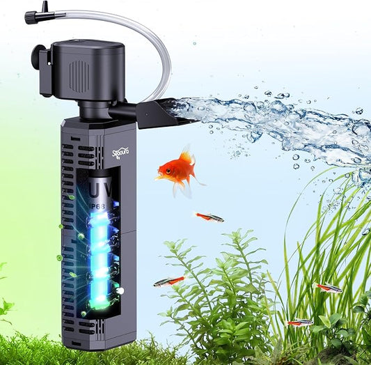 SEAOURA Fish Tank Filter for 20-60 Gallon Tank,with Timer U - V Aquarium Filter for Turtle Tank Saltwater Freshwater Crystal Clear