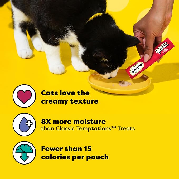 Temptations Creamy Puree Squeezable Lickable Cat Treats, Wet Cat Treats with Beef Liver and Cheese Variety Pack, 0.42 oz. Tubes, 24 Count