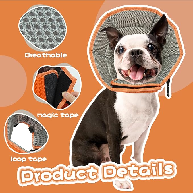 Allroaring Adjustable Dog Cone for Spay, Comfy Recovery Collar Orange L | Breathable & Lightweight; Soft Fabric; Wound Healing & Stitches; Chewing Deterrent; Foldable; Extra Long; Protect Furniture
