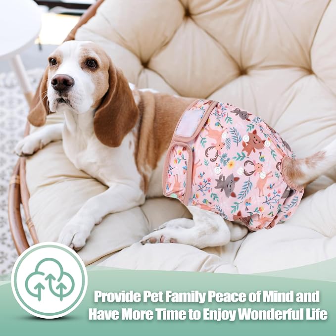 wegreeco Washable Female Dog Diapers Highly Absorbent Reusable Diapers for Dog in Heat Period, 3 Pack (Deer, X-Large)