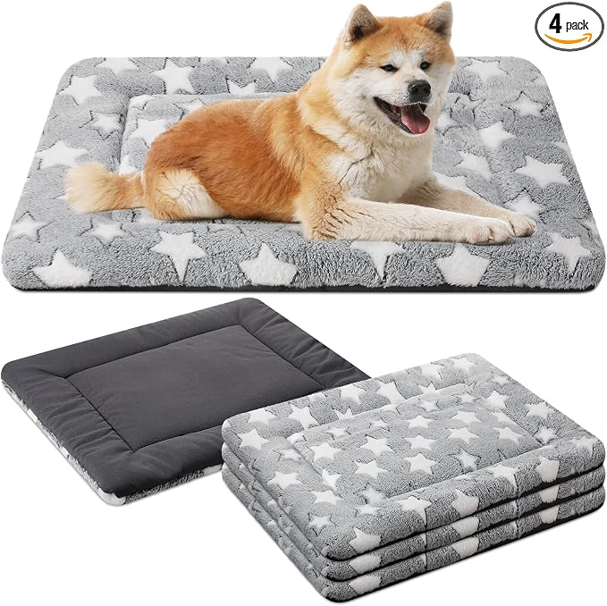 VitalCozy 4 Pcs Dog Crate Pads, Ultra Soft Warm Washable Anti-Slip Kennel Bed Mat for Pets, Reversible, Replaceable, Cage Liner for Small Medium Large Dogs and Cats(20 x 30 x 1.6 Inch,Star,Gray)
