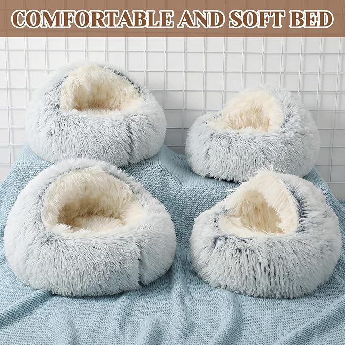 Novabright 4 Pcs Guinea Pig Bed Hooded Cover Hamster Hideout Warm Plush Bunny Washable Anti-Slip Round Cave Beds Cage Accessories for Small Animal Hedgehogs Ferrets Dwarf Rabbits