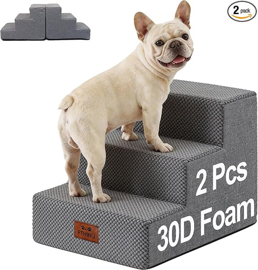 2 Pack Dog Stairs for Small Dogs 3-Step Pet Stairs for Bed Couch Chair Stool Non-Slip Pet Steps for Puppy Small Dogs Cat Older Pet Grey 13.6" H