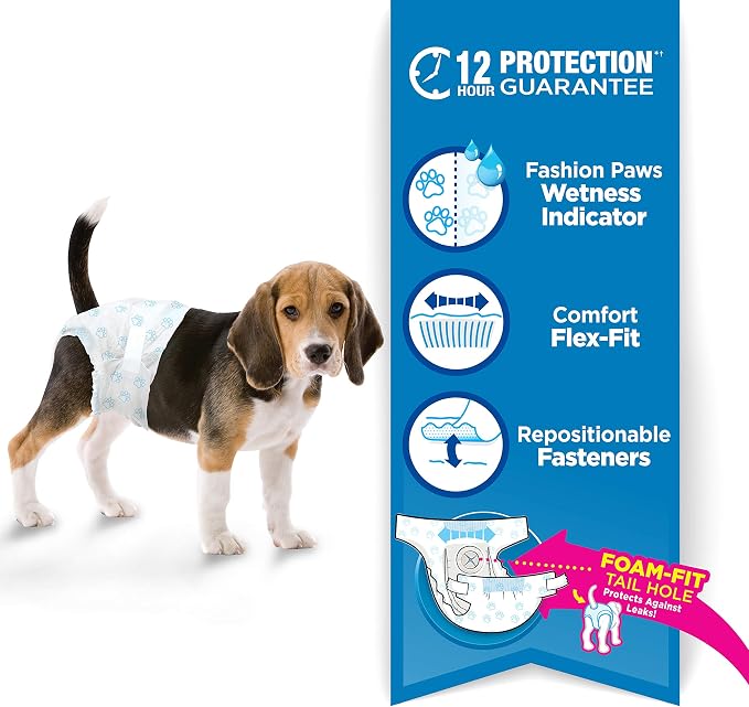 Four Paws Wee-Wee Super Absorbent Disposable Adjustable Dog Potty Training Diapers, Leak-Proof Protection for Dogs, Size Medium, 15" - 18" Waist, 12 Count