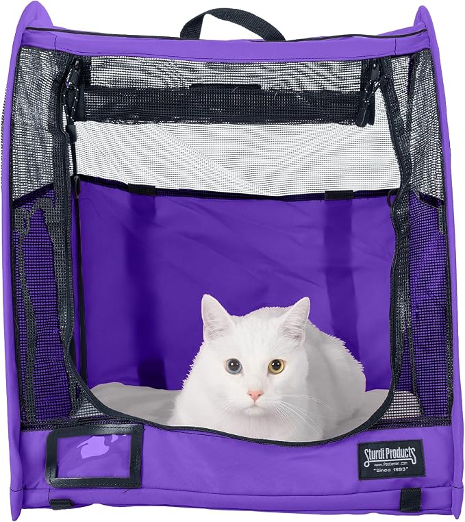 STURDI Small Pop-Up Kennel Cargo Portable Pet Bag | Collapsible Travel Pet Crate for Cats & Dogs | Single, Purple