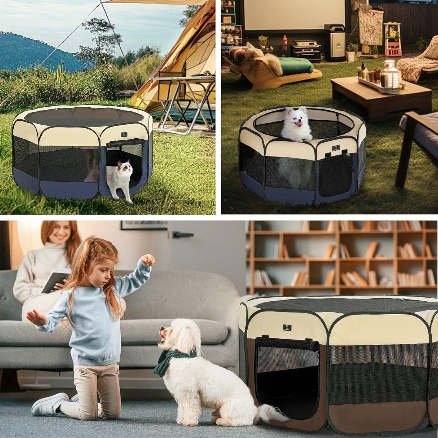 A 4 Pet PortablePet Playpen for Small Dogs, 27" Foldable Small Playpens for Puppy/Cat/Rabbit/Chick, Indoor Cat Playpen with Removable Zipper & Mesh Panel(11”W × 7.5”H)