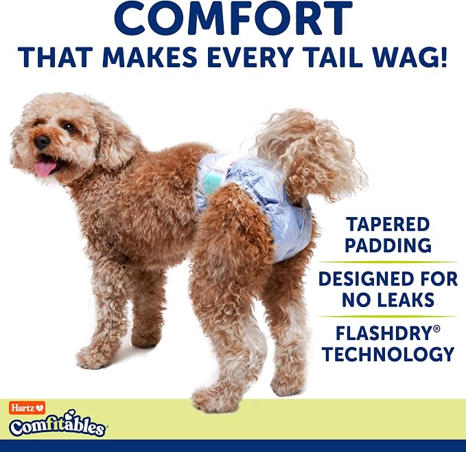 Hartz Comfitables Disposable Dog Diapers, Size XS 38 count, Comfortable & Secure Fit, Easy to Put On, Super Absorbent Male and Female Diaper