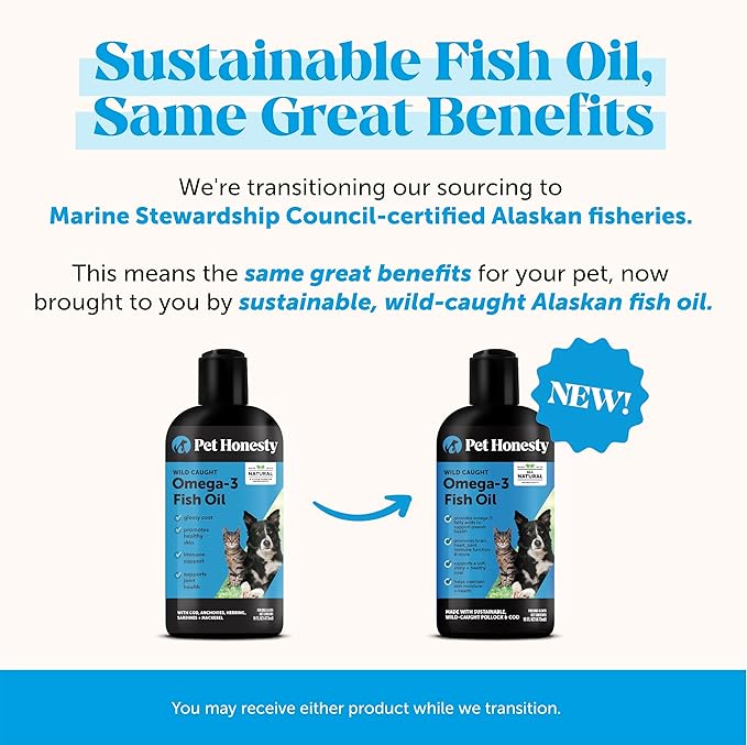 Omega 3 Fish Oil for Dogs and Cats - Liquid Fish Oil for Dogs Skin and Coat Supplement, Dog Omega 3 Fish Oil Supplement EPA + DHA, Wild Caught Pollock & Cod Oil for Dogs for Skin + Coat Health (16oz)