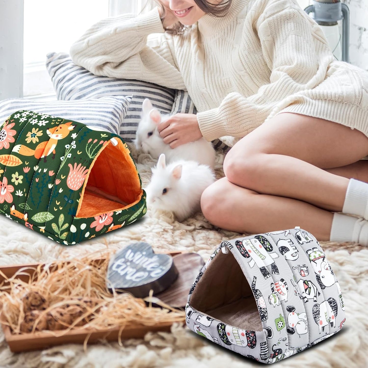 4 Pcs Guinea Pig Hideout, Guinea Pig Bed Tunnel, Rabbit Washable Small House Cage Accessories for Bunny Hedgehog Mouse Chinchillas Hamsters Ferrets Bearded Dragons Rats (Wonder Tale,7.9 in)