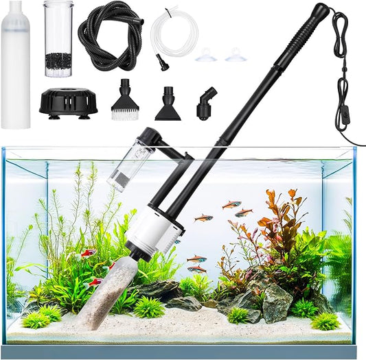AQQA Electric Aquarium Gravel Cleaner, 8 in 1 Fish Tank Vacuum 480GPH 30W with Water Changer Sand Washer Filter Pump Oxygen Boost, Gravel Vacuum for Freshwater Saltwater Turtle Tanks