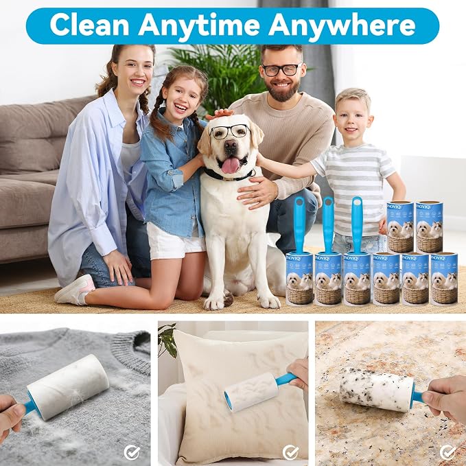 Lint Roller Refills - 1080 Sheets Total, Extra Sticky Adhesive Replacement Rolls for Pet Hair Removal on Clothes, Couch, Furniture & Carpet, 3.9-inch Rolls with 120 Sheets Each, (No Handle Included)