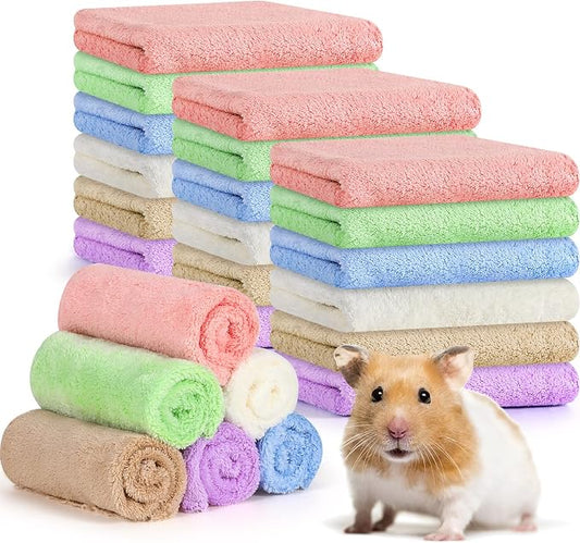 24 Pcs 24 Pcs Guinea Pig Fleece Bedding Blankets Bulk Washable Small Animal Fleece Cage Liners Pet Wash Cloth Sleeping Mat Cover for Hamster Chinchilla Rabbit Hedgehog (12 x 12 Inch,Multicolor)