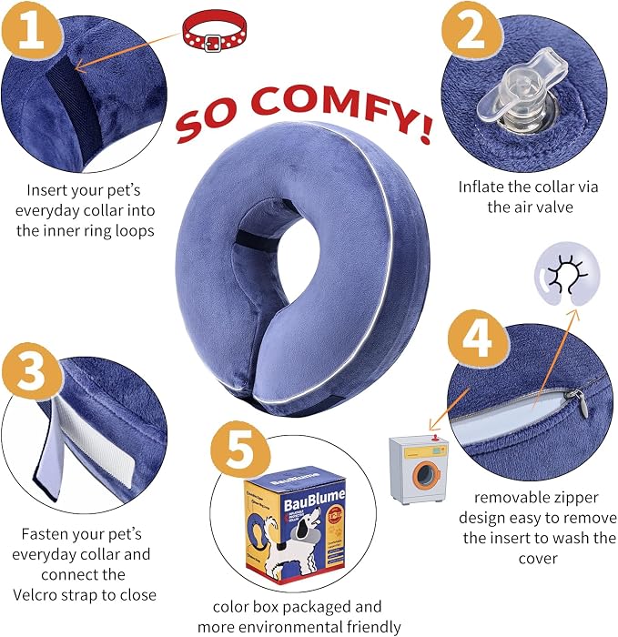 Inflatable Reflective Dog Cone Collar Alternative After Surgery,Doggie Recovery Dount Neck Ecollar,Adjustable Soft Dog Cone Collar for Small Medium Large Dogs (Blue, S)