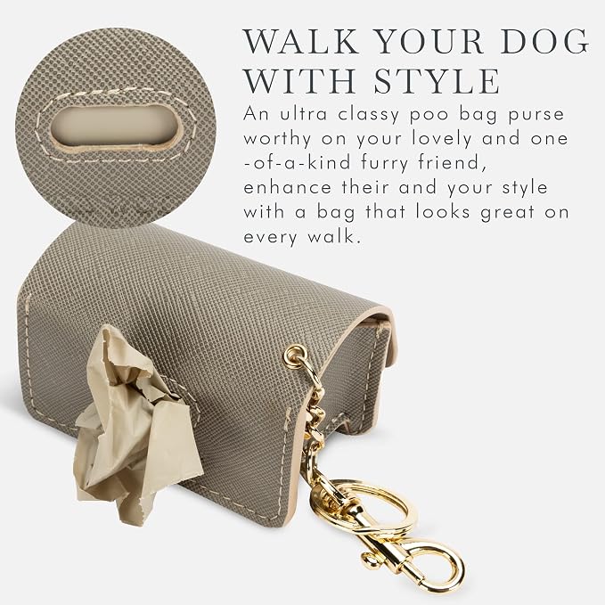 NINA WOOF Dog Poop Bags - 180 Compostable & Biodegradable with Leather Poop Bag Holder - (Grey) Bundle - Versatile Vegan Leather Waste Bag Holder for Dog Poop and Dog Waste Bags for Puppy Walks