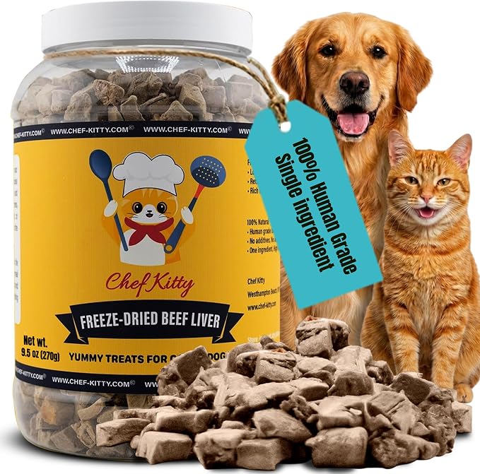 Freeze Dried Beef Liver Dog Treats | Healthy Kitten Treats, Single Ingredient, Raw | High Protein Cat & Dog Food Toppers, Grain-Free | Inspected & Tested in USA | 9.5 oz