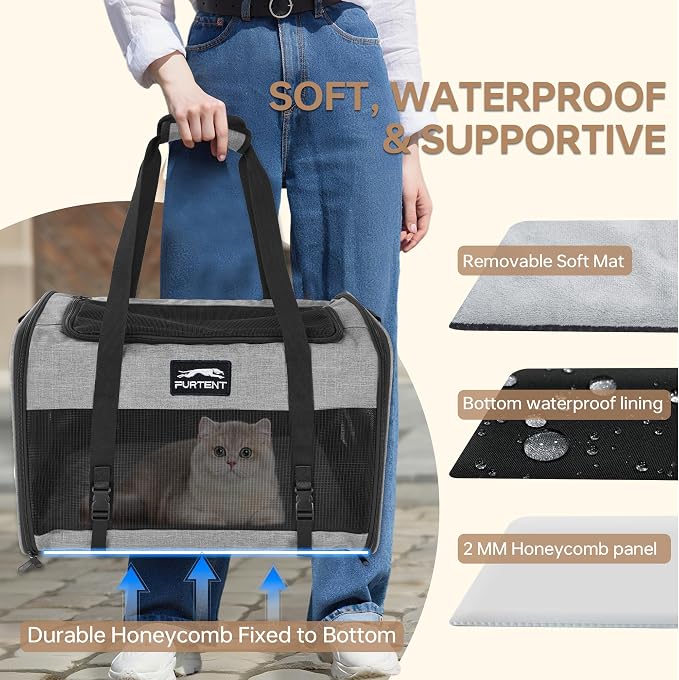 Soft Sided Two Cats Dog Carrier up to 25 lbs, Portable Mesh Pet Travel Bag for Medium Puppy Big Cats, Collapsible Puppy Crate Home Outdoor 20x13x13in, Grey