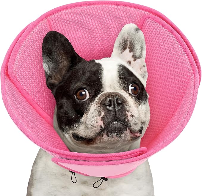 Queennmore Soft Dog Cone for Small Dogs,Adjustable Comfy Dog Cones Collar Alternative for Post-Surgery Wound Healing,Cone for Dogs to Stop Licking,Pink,S