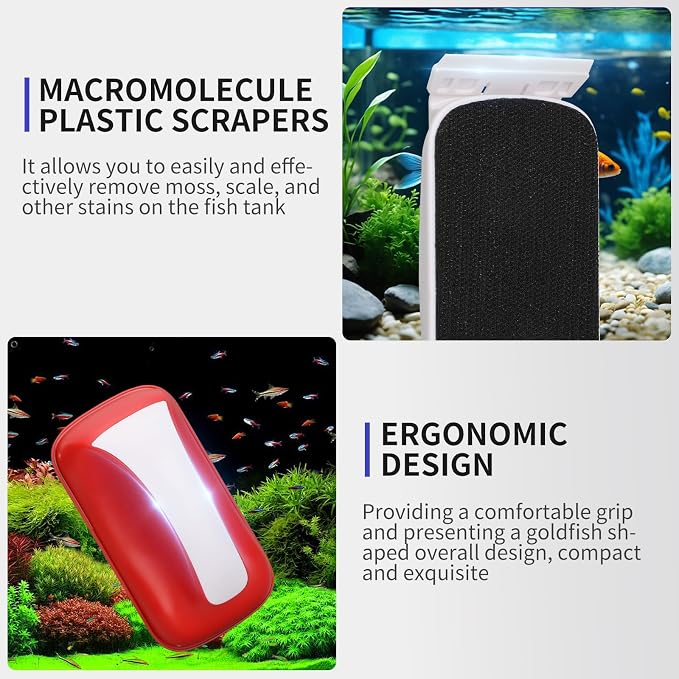 Aquarium Magnetic Brush Fish Tank Cleaner,Fish Glass Cleaner Algae Tool,Double Side Floating Algae Cleaning Tool,Two Algae Scraper,Easy to Clean,Suitable for 1/3 to 5/8 Inch Fish Tank(Medium)