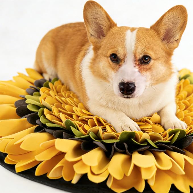 Snuffle Mat for Dogs 18" x 18" Adjustable Slow Feeder Mat Interactive Enrichment Puzzle Toys for Small Medium Dogs Nosework Training for Boredom Encourages Natural Foraging Skills (Yellow)